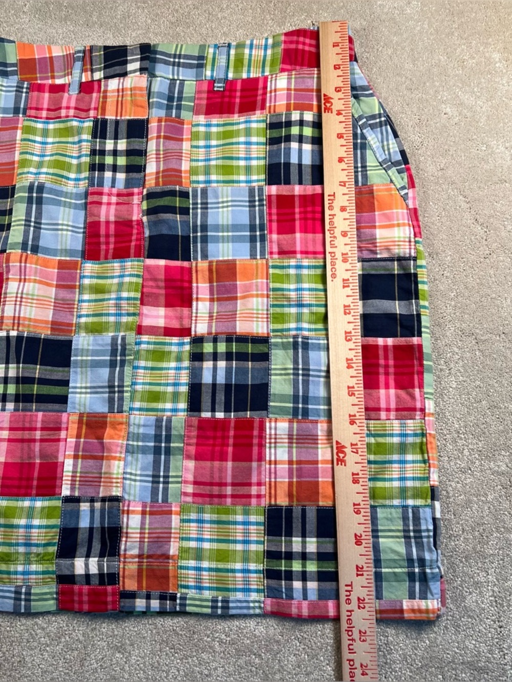 LL Bean Y2K Skirt Vintage Patchwork Madras Cotton Favorite Fit Straight 10 - Picture 9 of 10